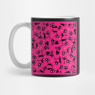 Retro Sassy Tiki Cats with Sparkles (watermelon pink version) Mug